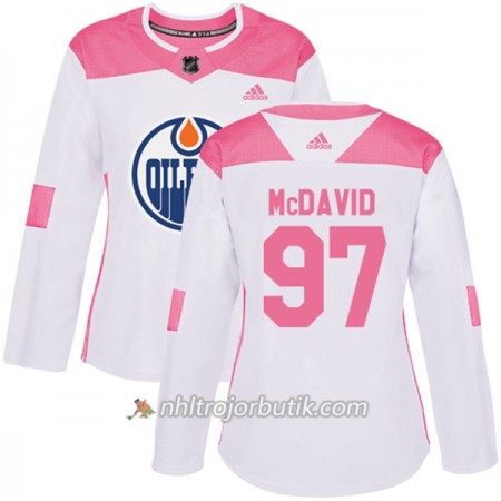 Dame Ishockey Edmonton Oilers Tröja Connor McDavid 97 Adidas 2017-2018 Vit Rosa Fashion Authentic